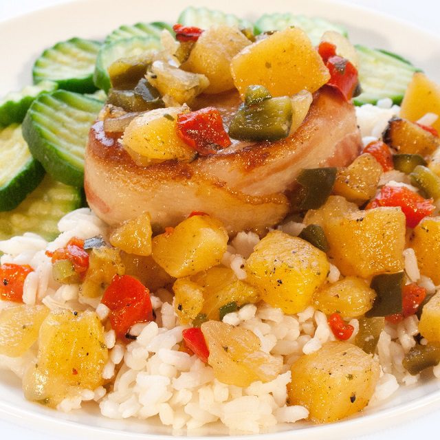 Bacon Wrapped Pork Filet with Roasted Pineapple Salsa... - baconwrappork