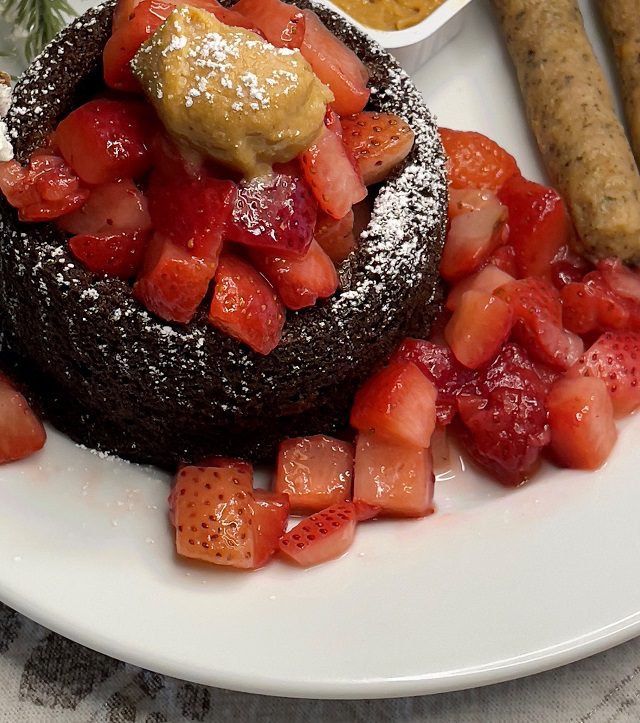 National Hot Breakfast Month - 24 ChocolateMuffinBowlToppedStrawberries T12 cc